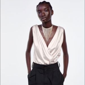 Zara Nude Satin Bodysuit NWT